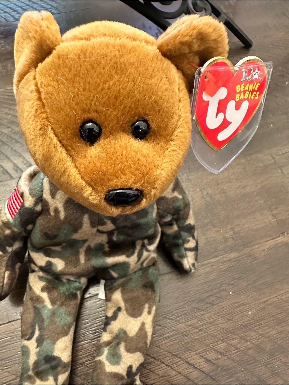 Ty “Hero” Beanie Babies Brown & Camouflage Military Bear Plush